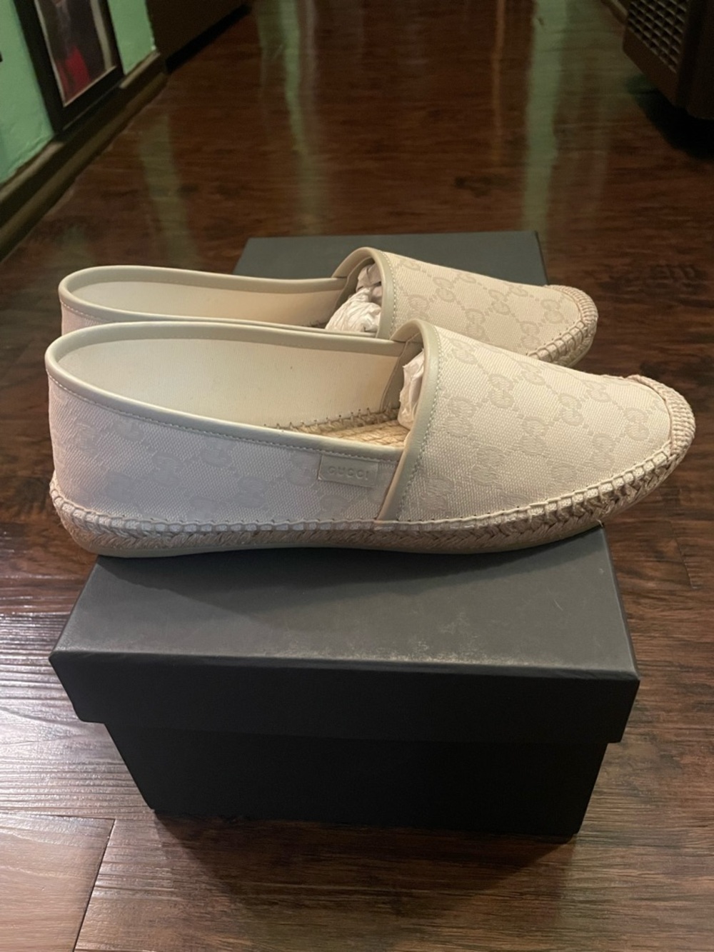 Gucci Cream Leather Insole with Natural Braided Rope - Picture 4 of 10